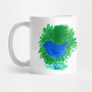 blue bird and shrub watercolor painting Mug